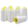 White spools of durable polyester sewing thread with yellow caps