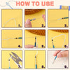 A nine-step instructional guide showing how to use a precision punch needle kit with a wooden handle for crafting.