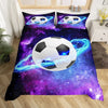 A purple and blue football duvet cover set featuring glowing electric blue lightning effects.