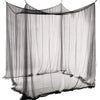 A sheer black mosquito net canopy draped over a frame, suggesting a bed enclosure.