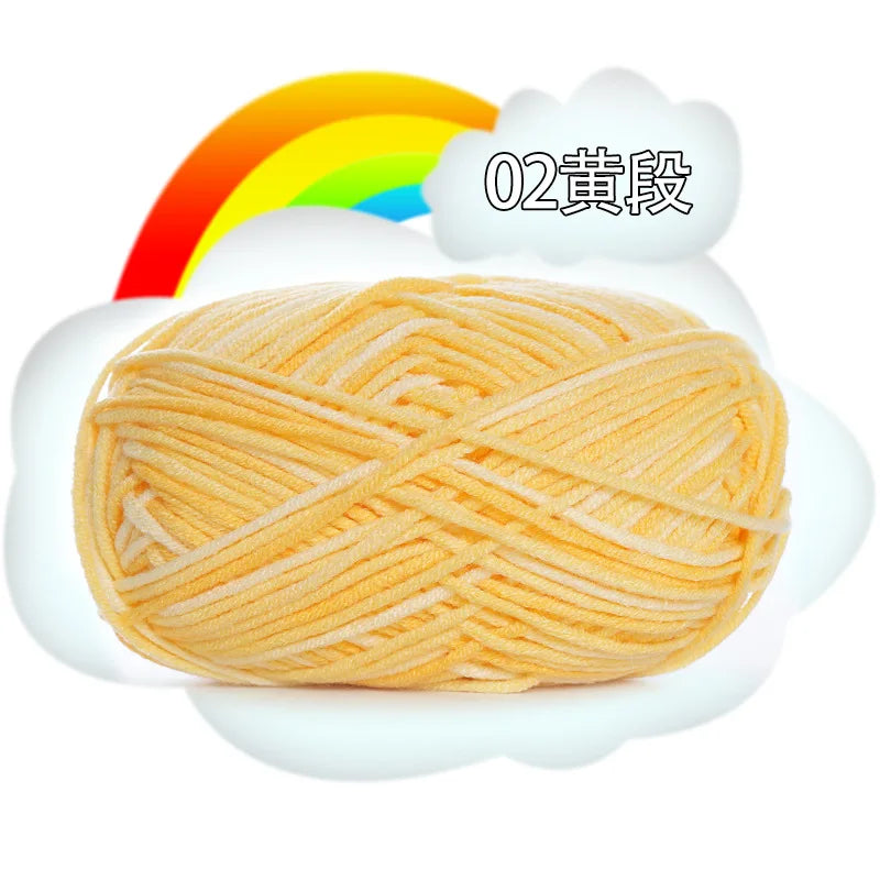 A ball of golden yellow premium milk cotton yarn labeled as 02 grade, shown against a white background.