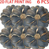 Six blue floral print placemats with gold accents for modern dining tables