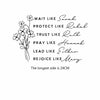 A black line drawing featuring biblical names and verbs like Wait Like Sarah, Protect Like Rahab, Trust Like Ruth, Pray Like 