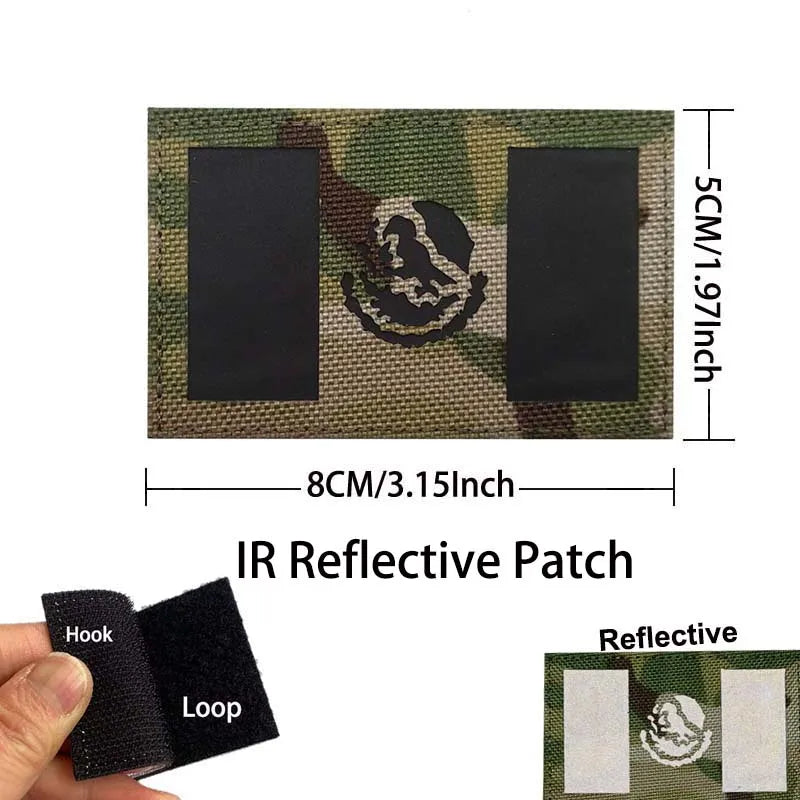 IR Reflective Patch featuring a Mexican flag eagle design on a camouflage background