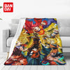 A colorful anime character flannel throw blanket featuring characters from Dragon Ball Z