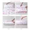Step-by-step instructions showing how to fold a toddler nap mat with pillow and blanket set