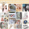 A collection of items featuring delicate embroidery and decorative stitching on various fabrics and accessories.