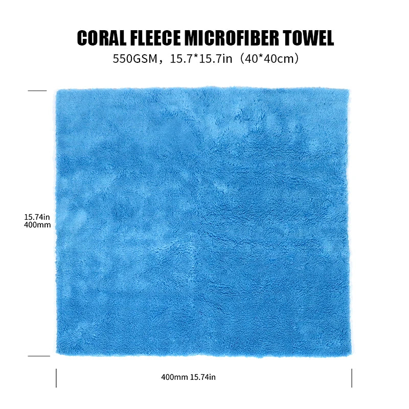 A rectangular light blue coral fleece microfiber towel displayed flat.