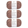 A set of natural cotton grass roving yarn in a dusty rose color, packaged with white labels.