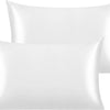 A white silky satin toddler pillowcase shown in a folded or draped manner.