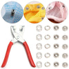 A precision snap button kit showing various sizes and colors of buttons for DIY sewing and crafts.