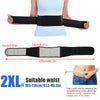 Black magnetic therapy waist belt shown being worn by a person, with size measurements provided.