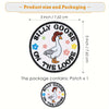 An embroidered circular patch with the text Silly Goose on the Loose featuring a goose illustration.