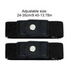 Black adjustable elastic belt with silver buckle shown in two views