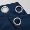 Navy blue blackout window curtain fabric with silver grommets