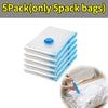 A stack of five clear vacuum compression storage bags with blue seals is shown on a white background.
