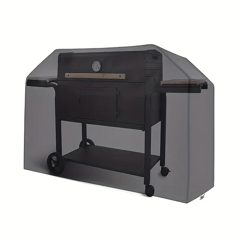 A black heavy-duty waterproof grill cover designed to protect a Blackstone griddle.