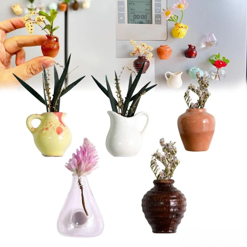A collection of mini ceramic landscape fridge magnets featuring various colors and textures.