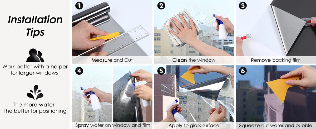 Six tips for installing one-way privacy window film including measuring, cleaning, and applying the film.