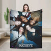 A collage of female faces in various poses and lighting on a dark background for a cozy fleece throw blanket
