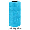 A spool of bright sky blue 1.5mm ice silk crochet yarn for crafting.