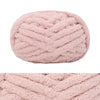 A light pink hand-knitted wool finger line scarf with a textured, ribbed pattern.