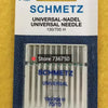 A package of SCHMETZ Universal Needle 130/705 H and 70/10 needles in a clear plastic case.