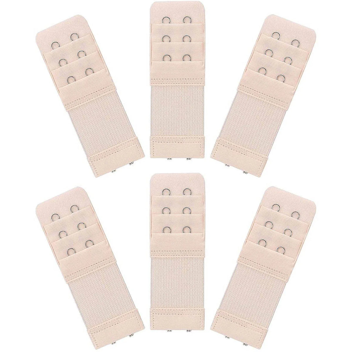 Four beige adjustable bra extender straps are shown in various orientations.
