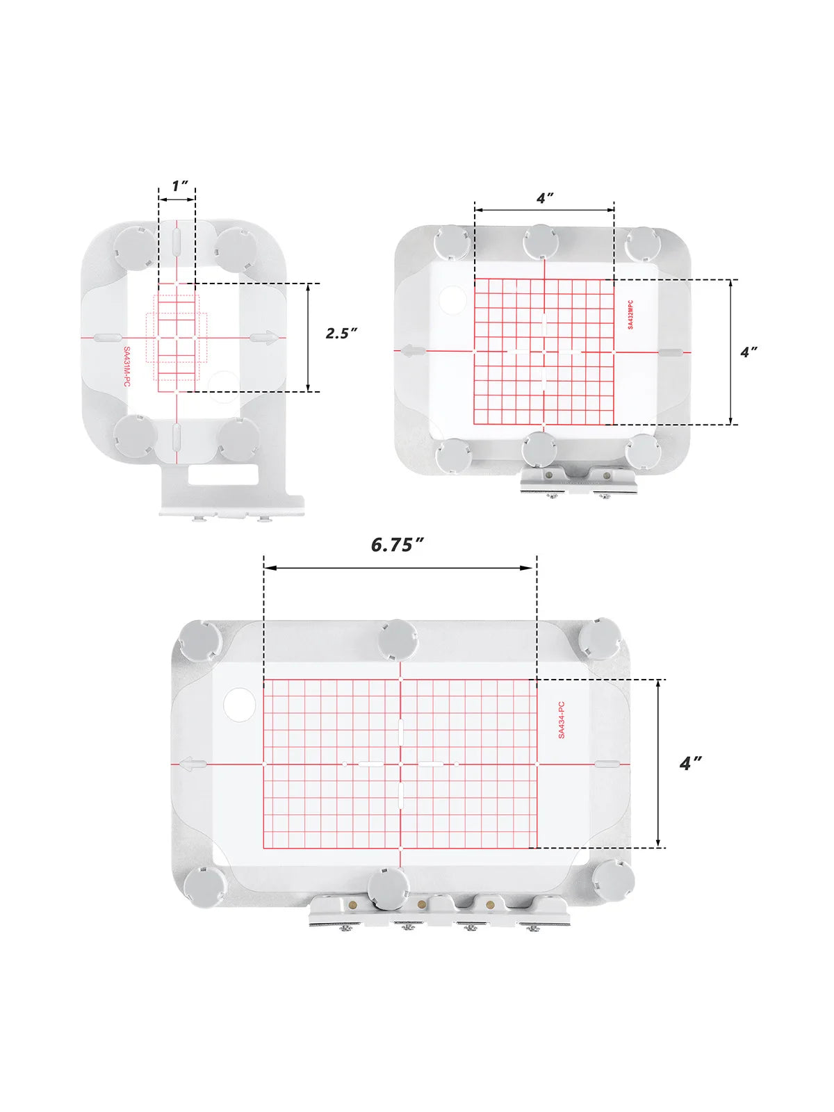 A magnetic embroidery hoop set showing various sizes and configurations of a square embroidery frame.