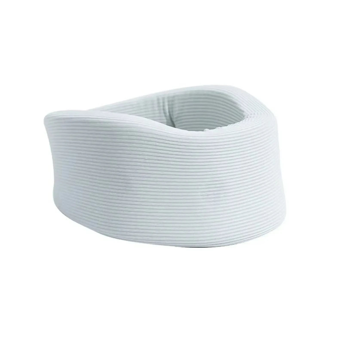 White adjustable cervical neck support brace rolled into a cylinder shape