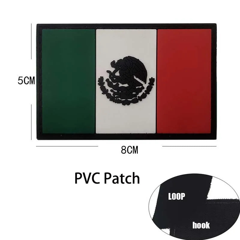 A rectangular PVC patch featuring the green, white, and red colors of the Mexican flag with an eagle emblem.