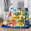 A colorful Paw Patrol Mighty pups themed flannel throw blanket featuring various cartoon dog characters.