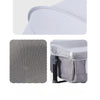 A portable bassinet mosquito net cover in gray fabric with a perforated mesh top and white lining.