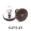 A pair of adjustable button pins, one silver and one bronze, shown against a white background.