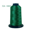 A spool of dark green high tenacity polyester embroidery thread labeled Col. 1664.