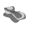 A gray and white ergonomic pillow designed for neck and back support.