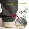Invisible pant hem clips used to prevent trousers from dragging on the ground, shown with installation detail.
