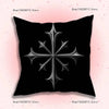 Black throw pillow cover featuring a silver double-sided gothic cyber sigil design.