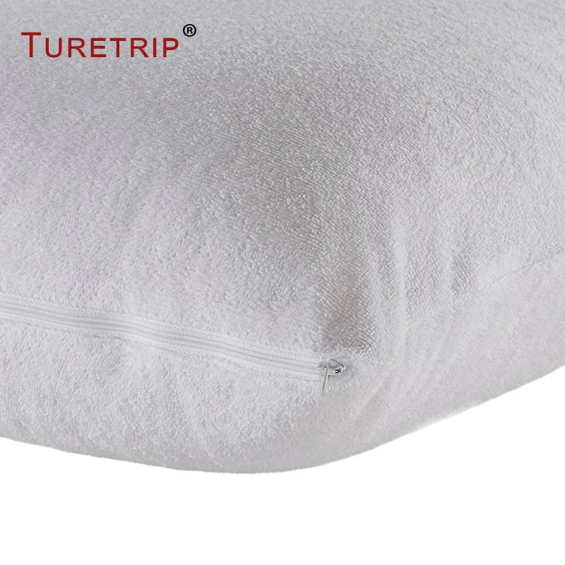 White waterproof zipper pillow protector cover fabric texture