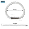 A white braided cord with metal clips is shown, along with a straight length of the same cord.