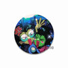 An enamel pin featuring Invader ZIM anime characters in a dynamic pose against a dark and colorful background.