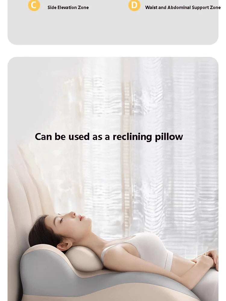 A woman is relaxing in a chair using the memory foam wedge pillow for neck and back support.