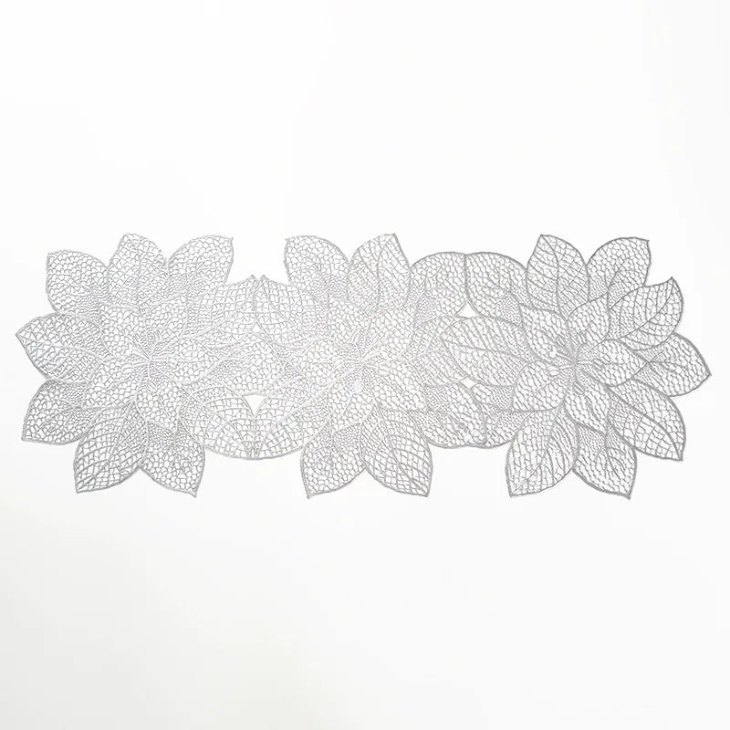 A collection of intricate, lace-like floral patterns for a luxury PVC dining placemat table runner.