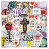 A collection of inspirational decals featuring phrases like I love Jesus hope and God is with me