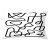 A minimalist black and white decorative pillow cover featuring abstract, flowing line patterns.