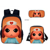 An orange backpack featuring a cartoon doctor character with a red cross emblem and a small orange pouch.