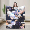A flannel throw blanket featuring characters from Jujutsu Kaisen, including Gojo Satoru.