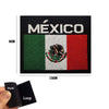 Embroidery patch featuring the flag of Mexico with the word MEXICO above it on a black fabric background
