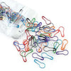 A collection of colorful safety bulb pins for knitting and sewing, packaged in a clear plastic bag.