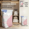 Innovative large cube design storage bags for bedding and comforters shown with regular flat bags and a compressed cube.